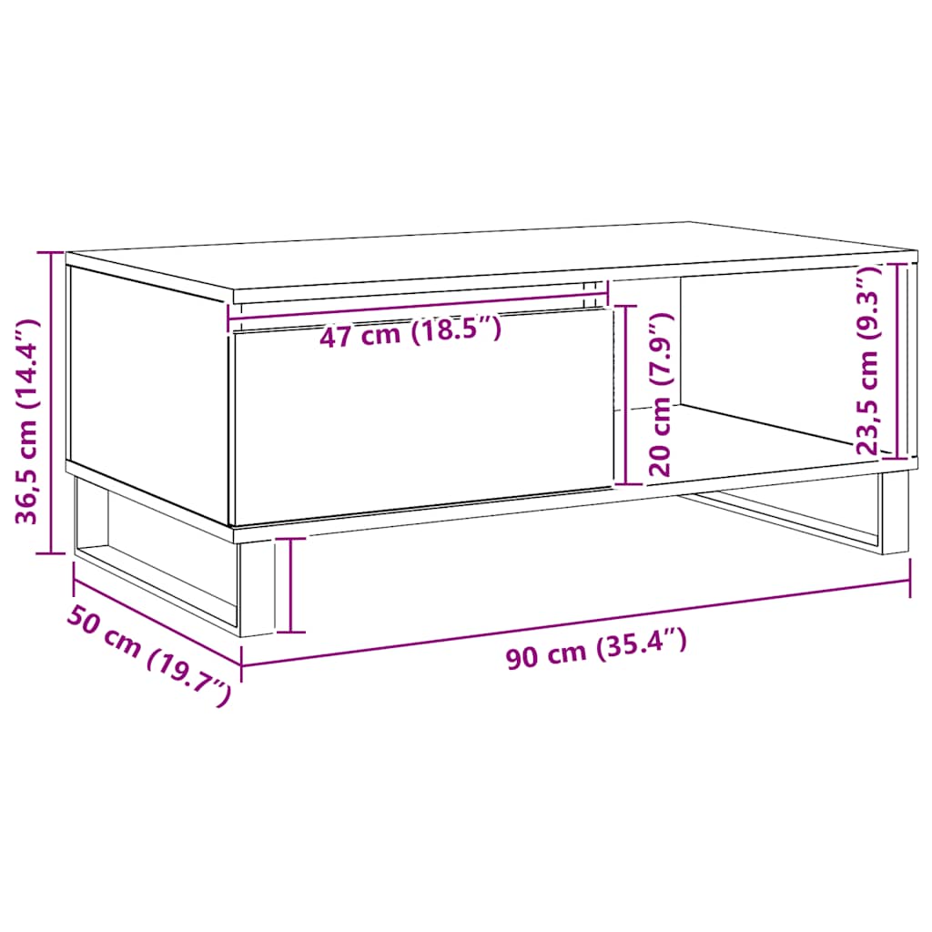 Tavolino da Salotto Rovere Artigianale 90x50x36,5 cm Truciolato | homemem39