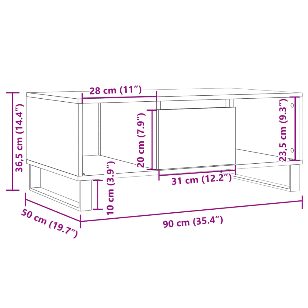 Tavolino da Salotto Legno Antico 90x50x36,5 cm in Truciolato