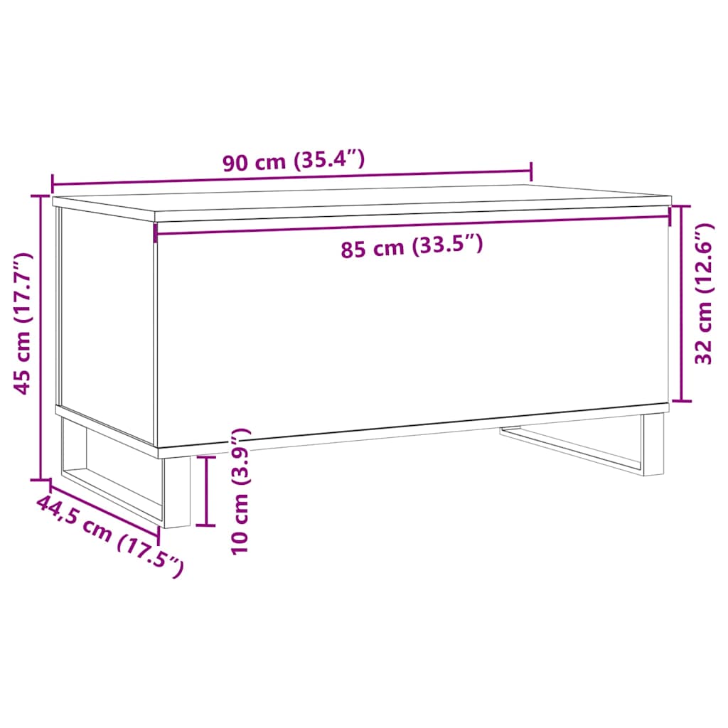 Tavolino da Salotto Legno Antico 90x44,5x45 cm in Truciolato