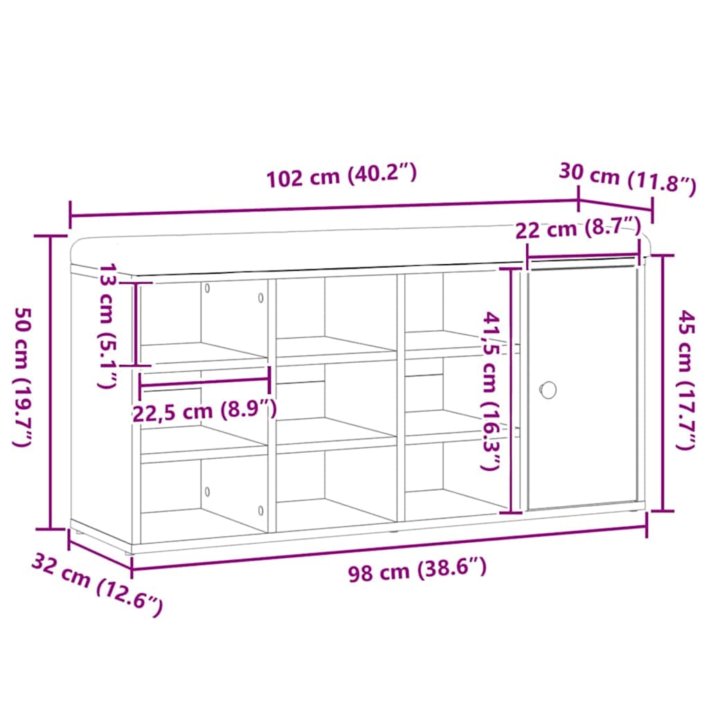 Panca Porta Scarpe Rovere Artigianale 102x32x50 cm Truciolato | homemem39