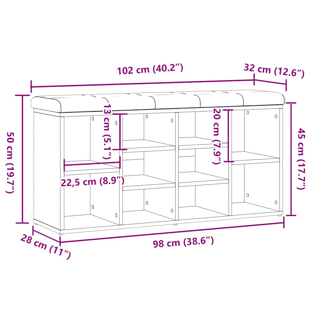 Panca Porta Scarpe Legno Antico 102x32x50 cm Legno Multistrato | homemem39