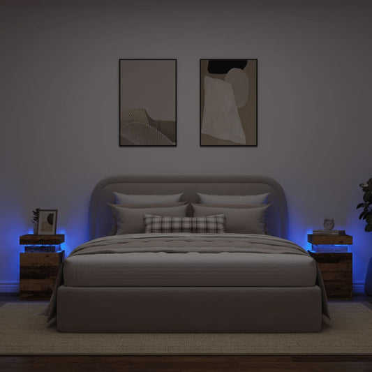 Comodini con LED 2 pz Legno Antico 35x39x55 cm in Truciolato - homemem39