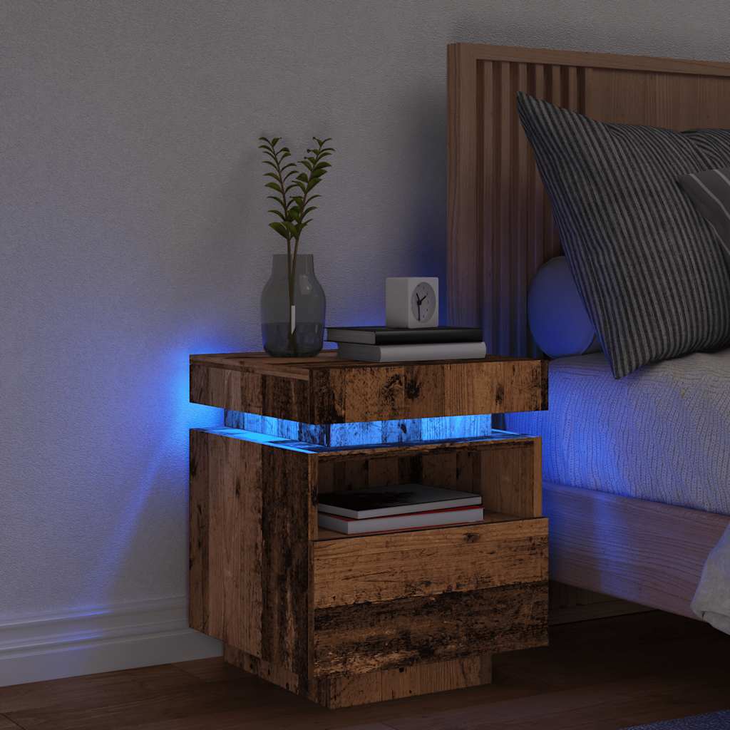 Comodino con Luci LED Legno Antico 40x39x48,5 cm - homemem39