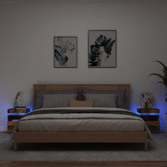Comodini con Luci LED 2pz Legno Antico 40x39x48,5 cm - homemem39