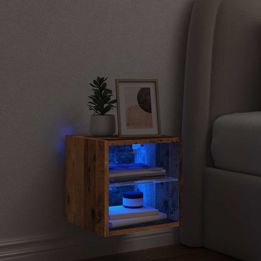 Mobile TV a Parete con Luci LED Legno Antico 30x28,5x30 cm - homemem39