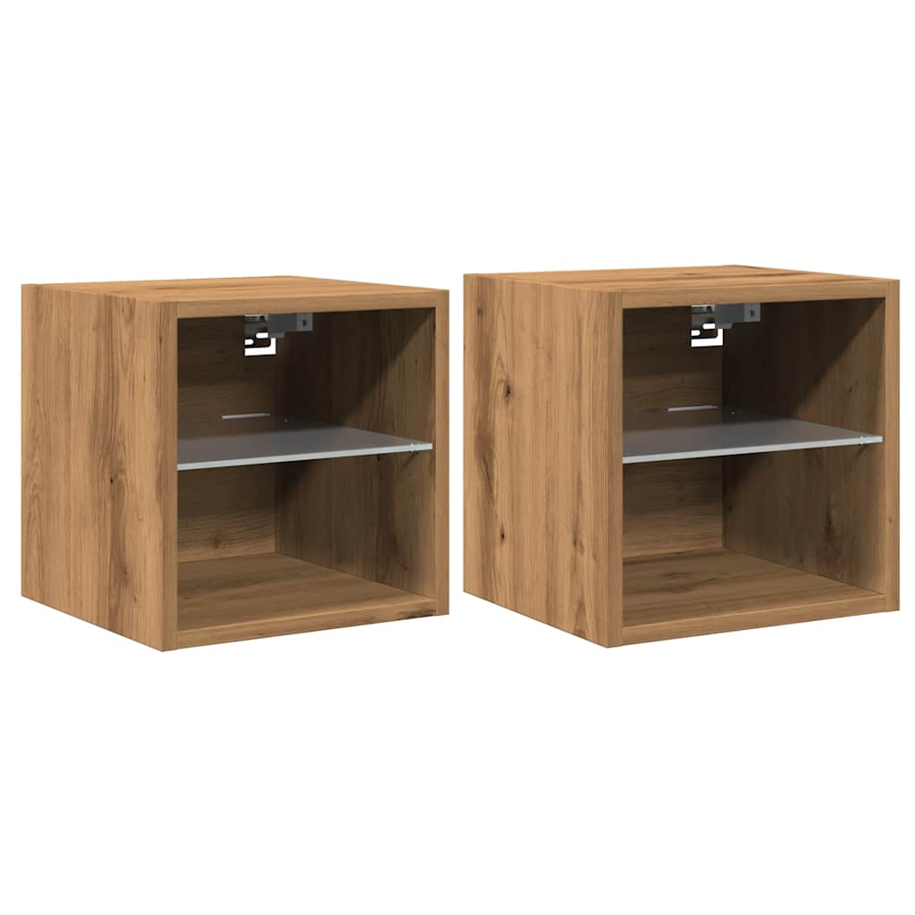 Mobili TV a Parete con Luci LED 2 pz Rovere Artigianale - homemem39