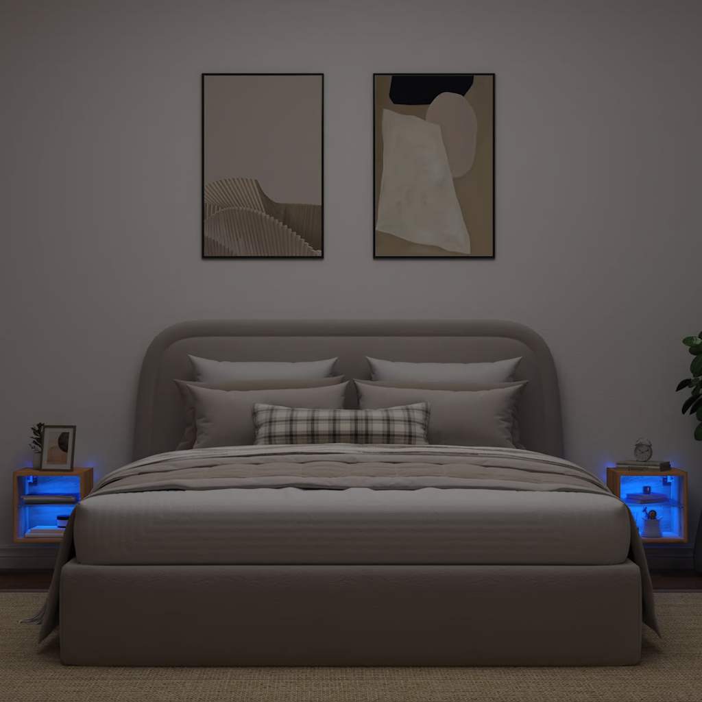 Mobili TV a Parete con Luci LED 2 pz Rovere Artigianale - homemem39