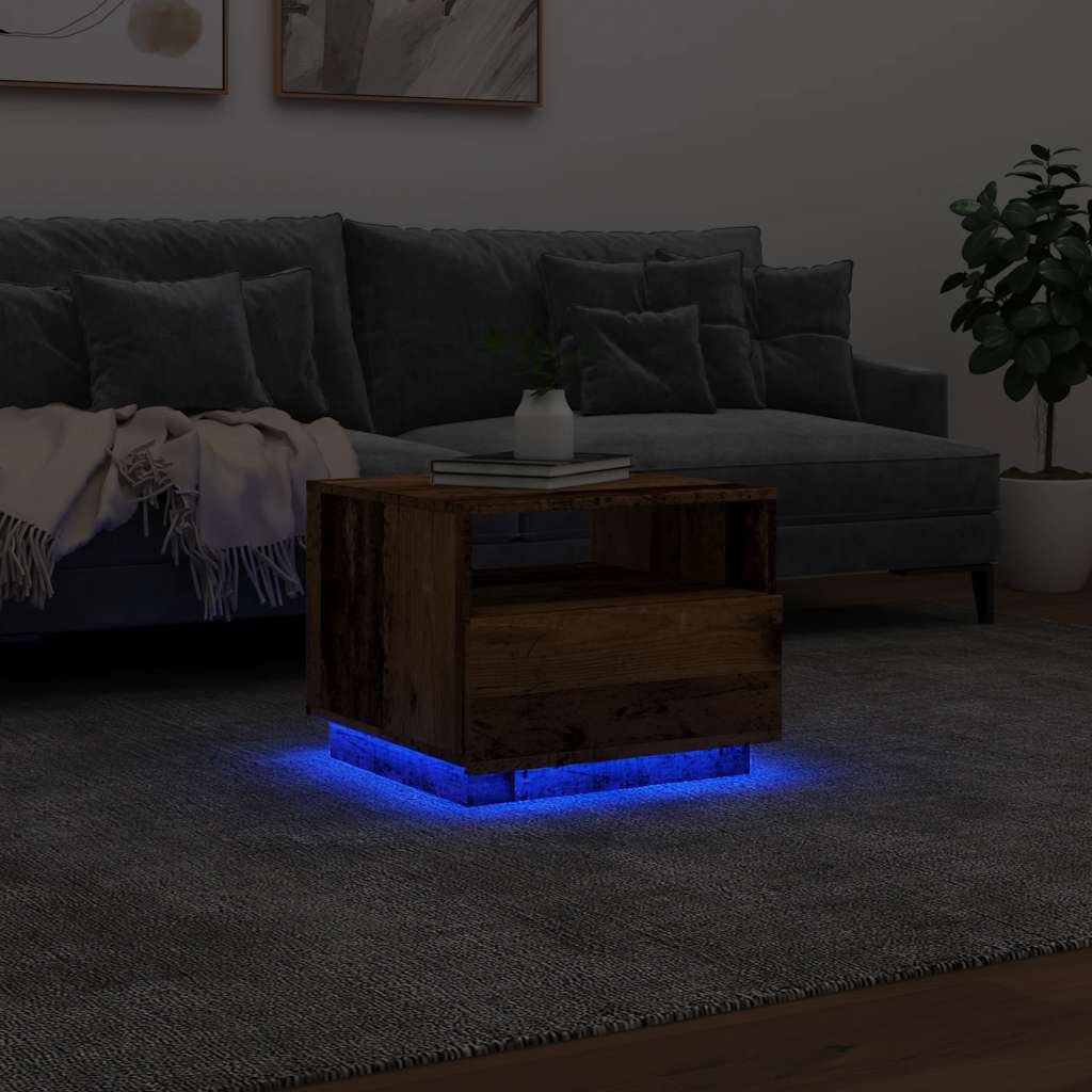 Tavolino da Salotto con Luci LED Legno Antico 50x49x40 cm | homemem39