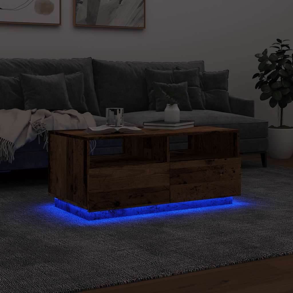 Tavolino da Salotto con Luci LED Legno Antico 90x49x40 cm | homemem39