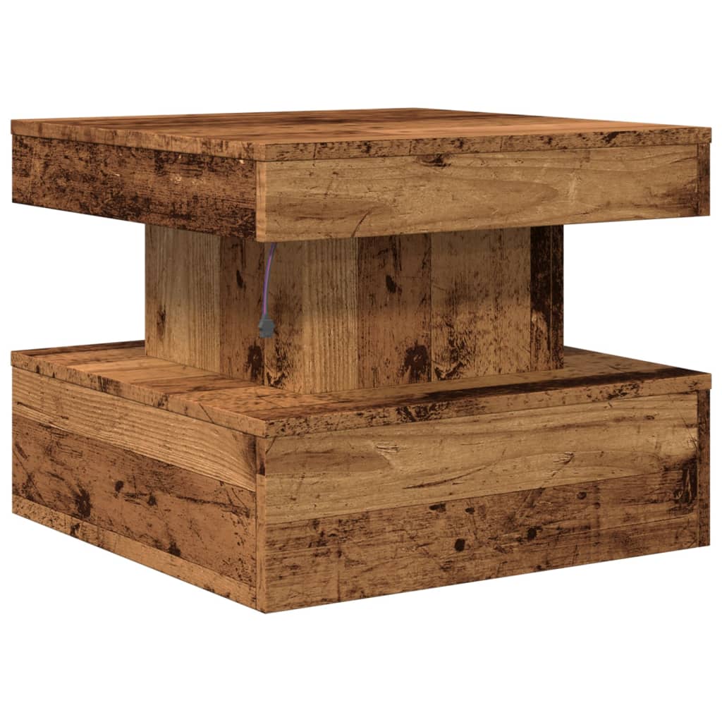 Tavolino da Salotto con Luci LED Legno Antico 50x50x40 cm