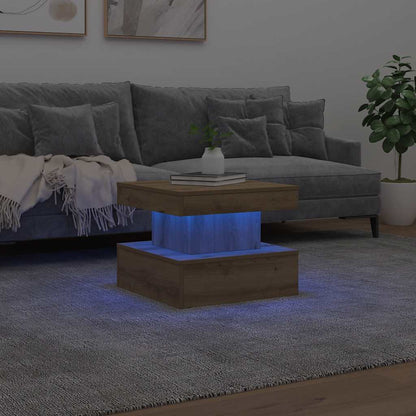 Tavolino da Salotto con Luci LED Rovere Artigianale 50x50x40 cm