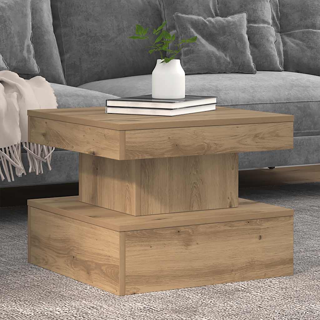 Tavolino da Salotto con Luci LED Rovere Artigianale 50x50x40 cm | homemem39