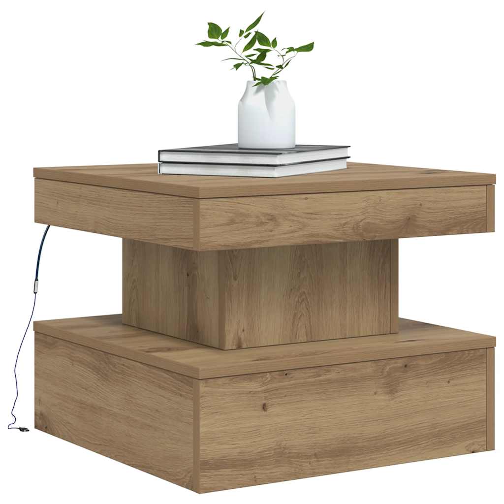 Tavolino da Salotto con Luci LED Rovere Artigianale 50x50x40 cm | homemem39