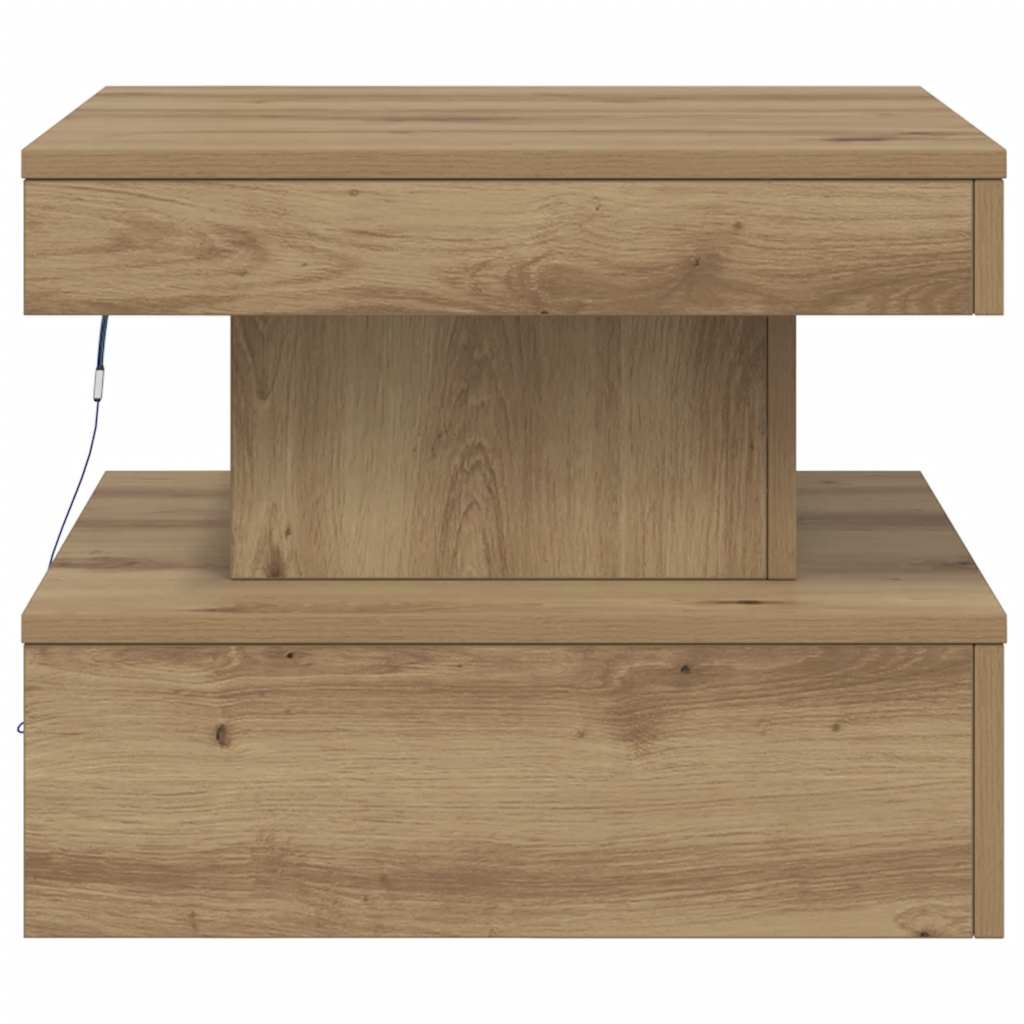 Tavolino da Salotto con Luci LED Rovere Artigianale 50x50x40 cm