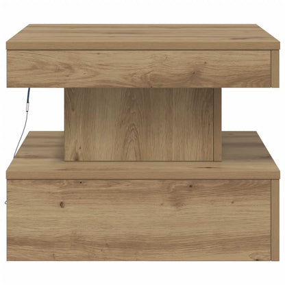 Tavolino da Salotto con Luci LED Rovere Artigianale 50x50x40 cm