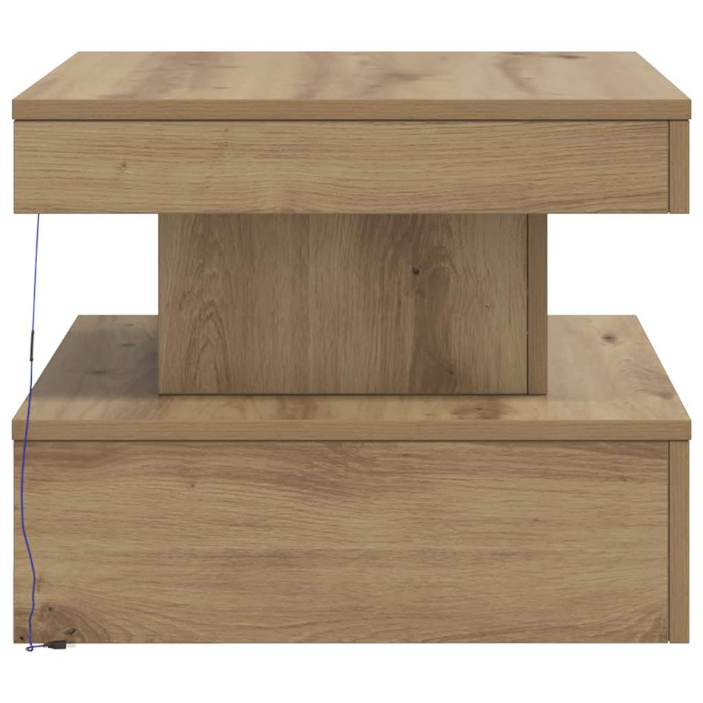 Tavolino da Salotto con Luci LED Rovere Artigianale 50x50x40 cm