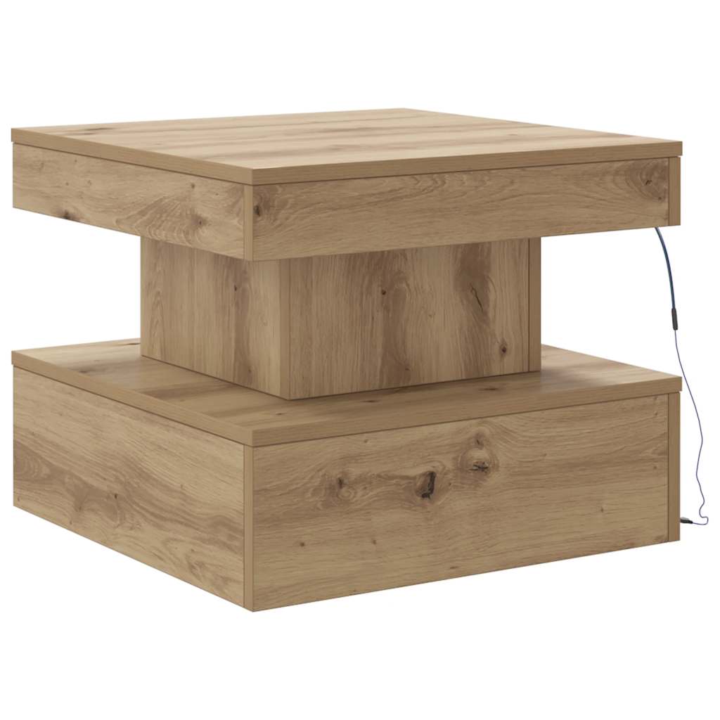 Tavolino da Salotto con Luci LED Rovere Artigianale 50x50x40 cm