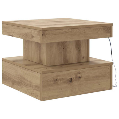 Tavolino da Salotto con Luci LED Rovere Artigianale 50x50x40 cm