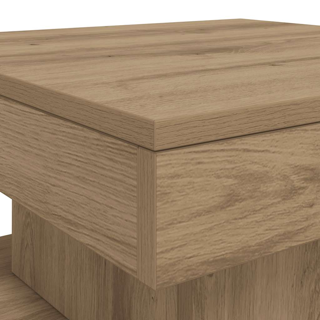 Tavolino da Salotto con Luci LED Rovere Artigianale 50x50x40 cm