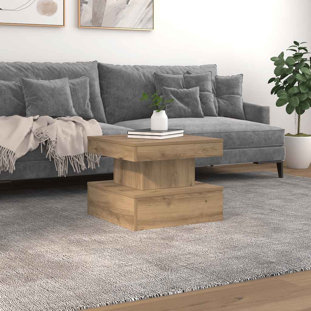 Tavolino da Salotto con Luci LED Rovere Artigianale 50x50x40 cm