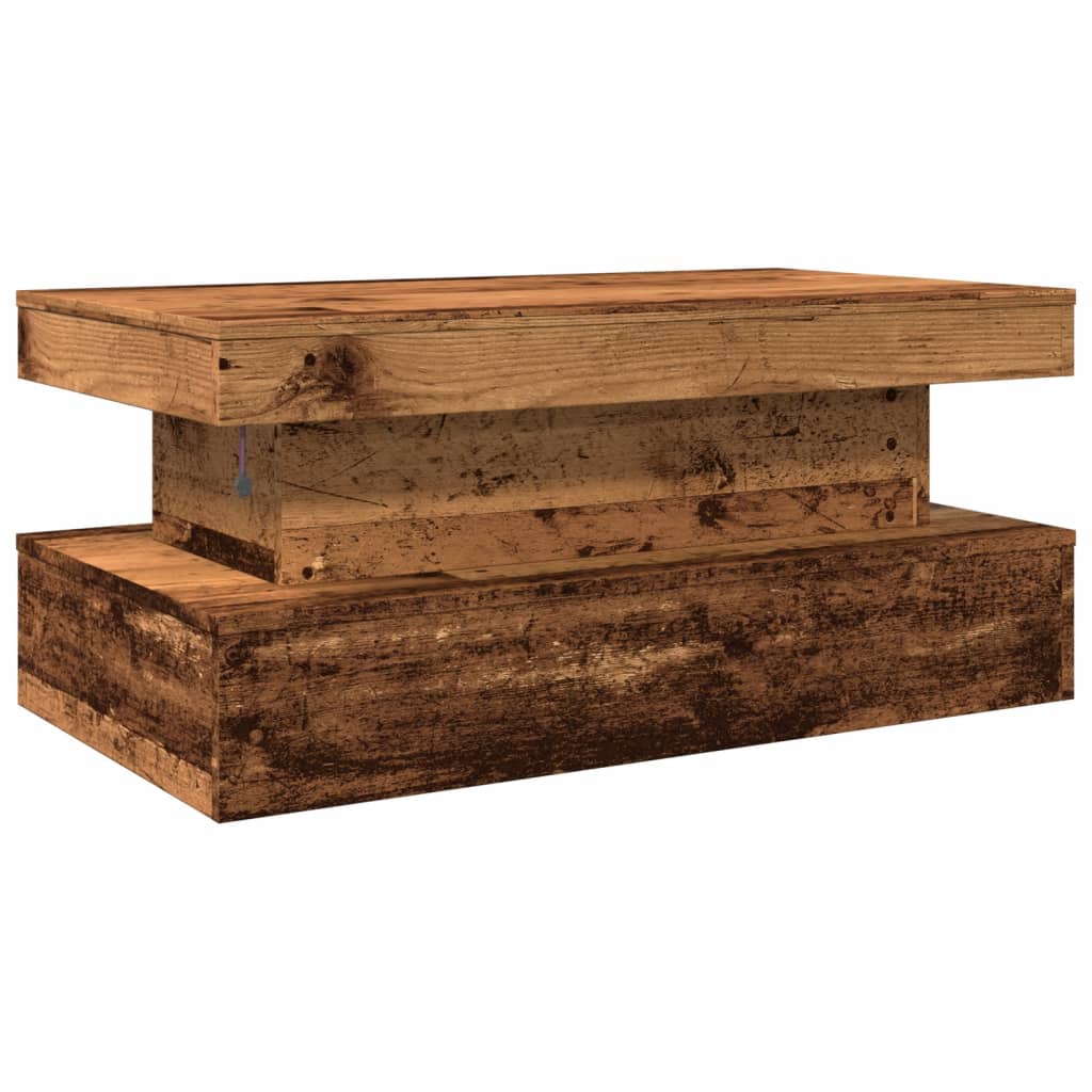 Tavolino da Salotto con Luci LED Legno Antico 90x50x40 cm