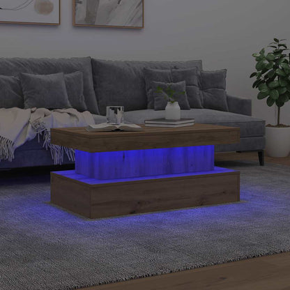 Tavolino da Salotto con Luci LED Rovere Artigianale 90x50x40 cm