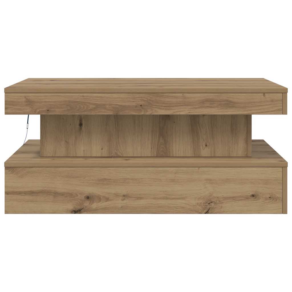 Tavolino da Salotto con Luci LED Rovere Artigianale 90x50x40 cm