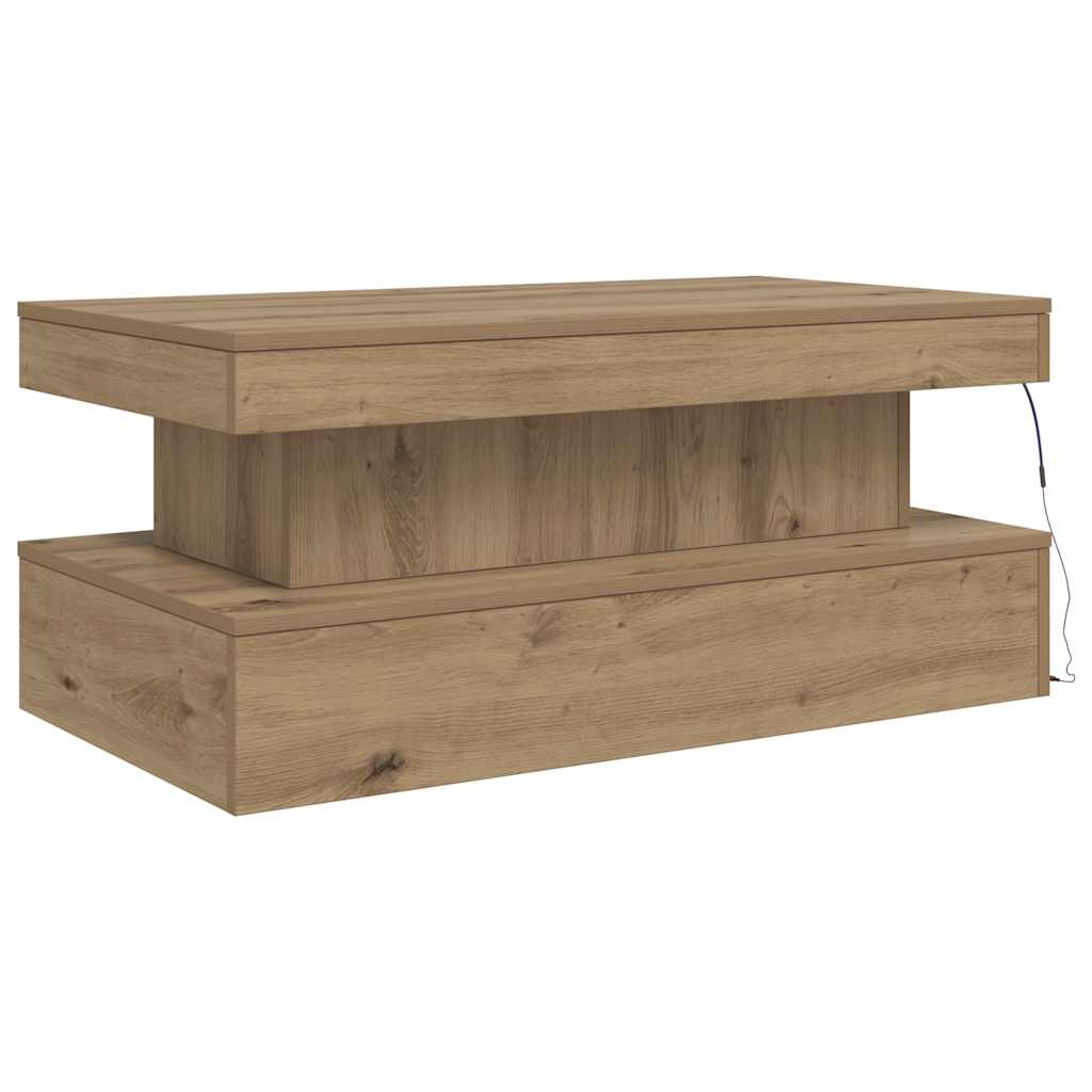 Tavolino da Salotto con Luci LED Rovere Artigianale 90x50x40 cm