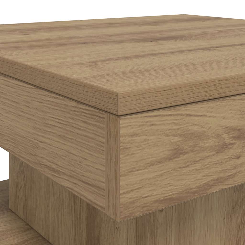 Tavolino da Salotto con Luci LED Rovere Artigianale 90x50x40 cm