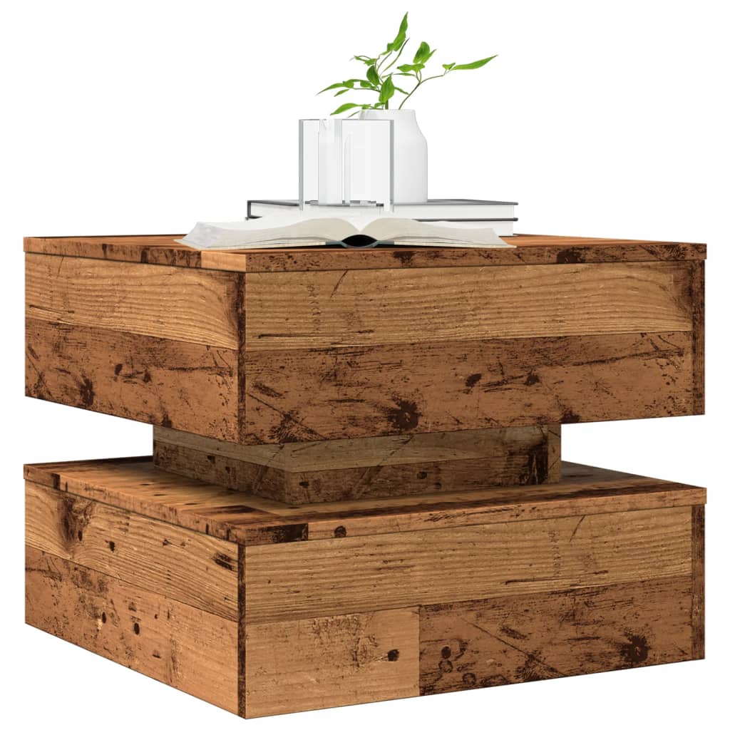 Tavolino da Salotto con Luci LED Legno Antico 50x50x40 cm | homemem39