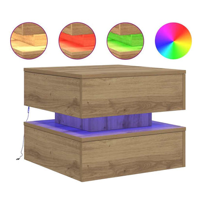 Tavolino da Salotto con Luci LED Rovere Artigianale 50x50x40 cm