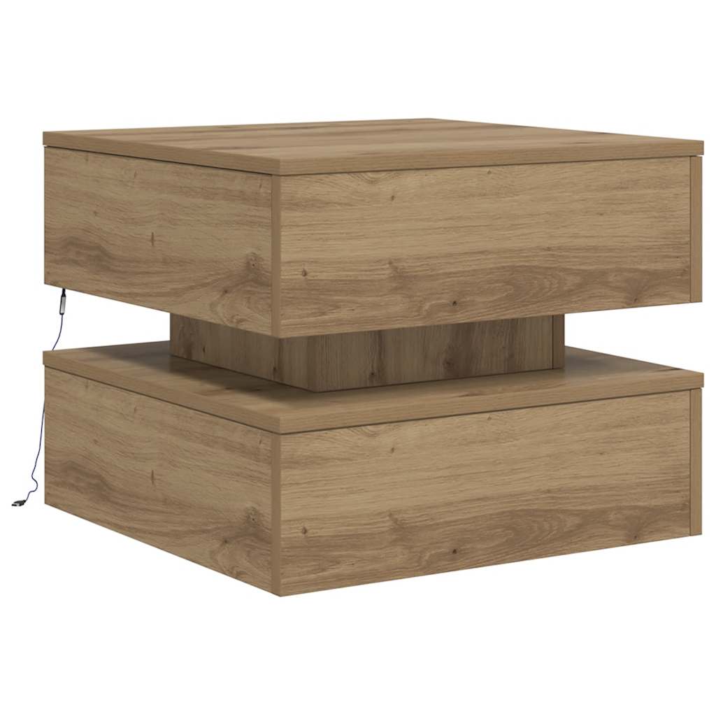 Tavolino da Salotto con Luci LED Rovere Artigianale 50x50x40 cm