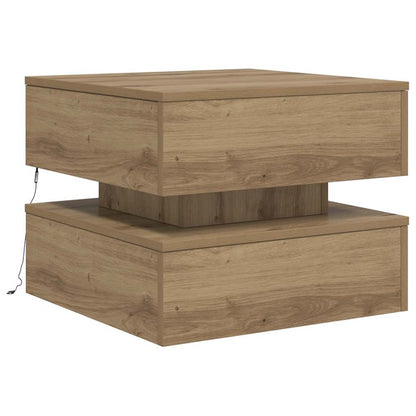 Tavolino da Salotto con Luci LED Rovere Artigianale 50x50x40 cm