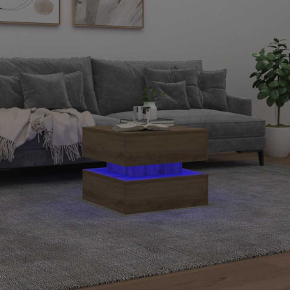 Tavolino da Salotto con Luci LED Rovere Artigianale 50x50x40 cm