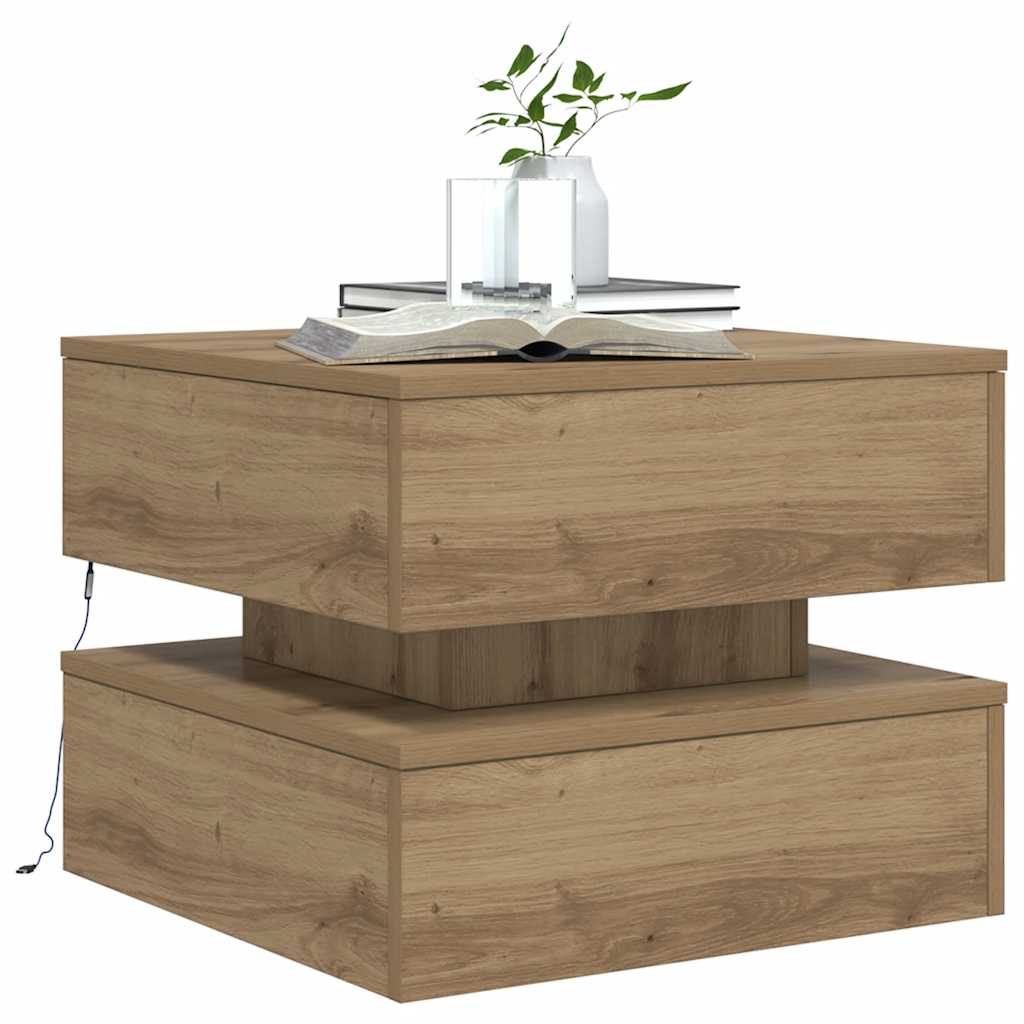 Tavolino da Salotto con Luci LED Rovere Artigianale 50x50x40 cm | homemem39