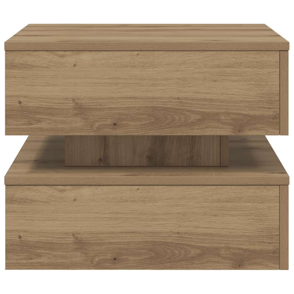 Tavolino da Salotto con Luci LED Rovere Artigianale 50x50x40 cm