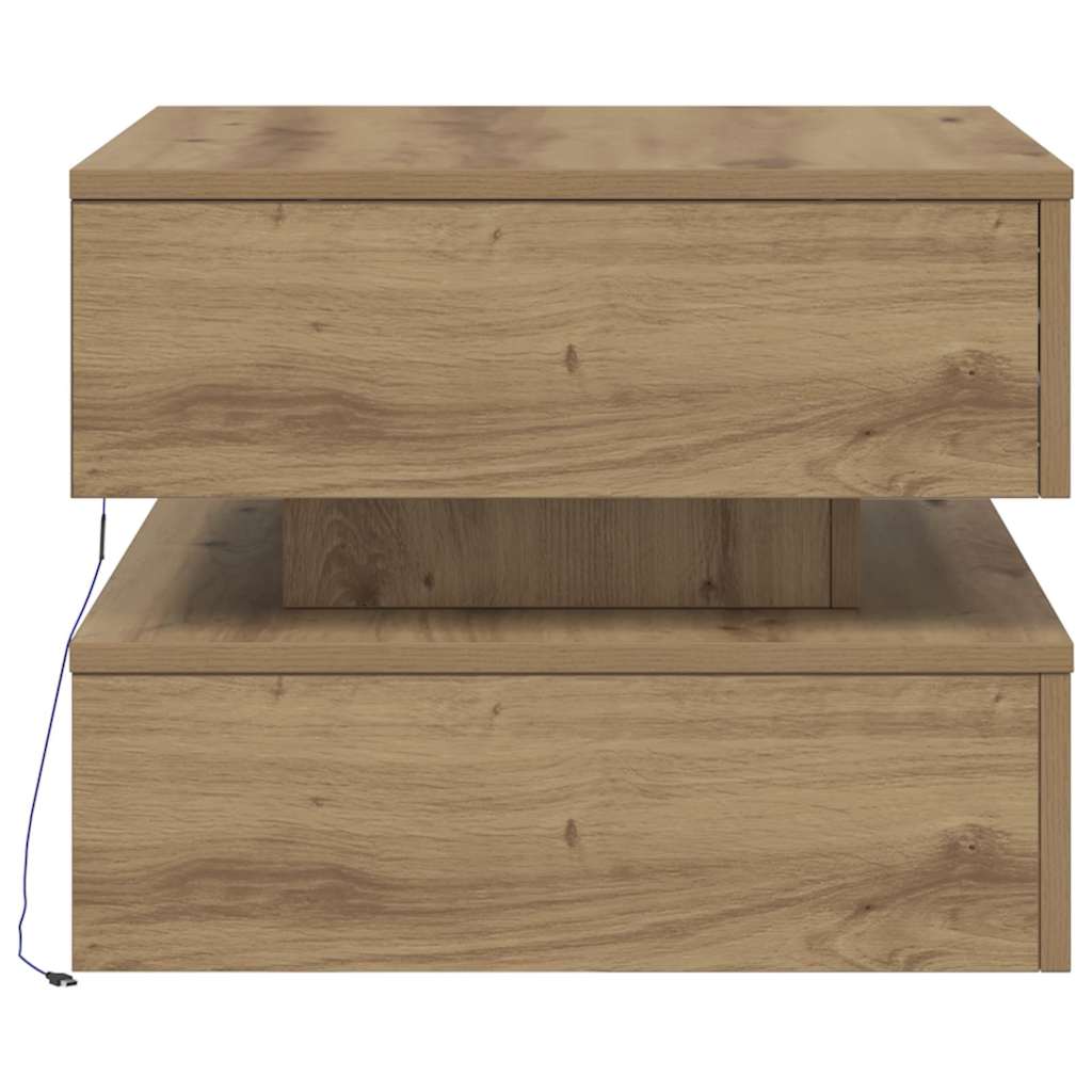 Tavolino da Salotto con Luci LED Rovere Artigianale 50x50x40 cm