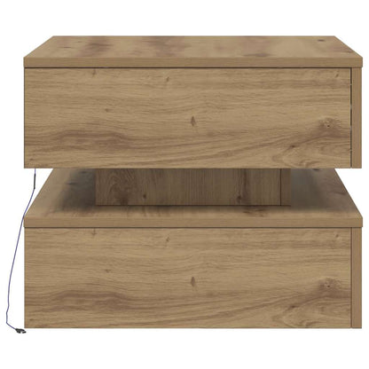 Tavolino da Salotto con Luci LED Rovere Artigianale 50x50x40 cm