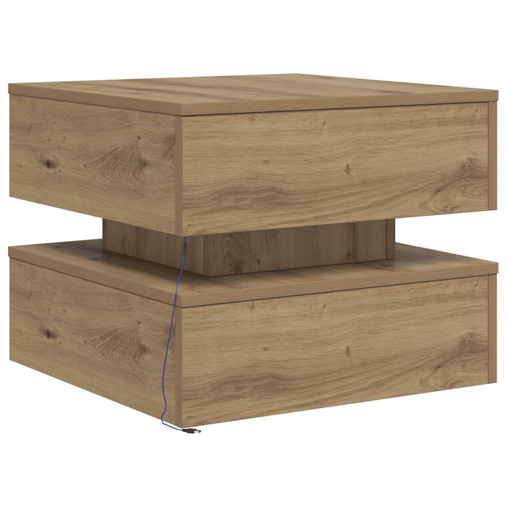 Tavolino da Salotto con Luci LED Rovere Artigianale 50x50x40 cm