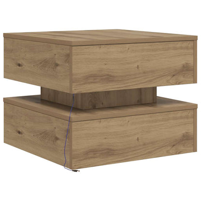 Tavolino da Salotto con Luci LED Rovere Artigianale 50x50x40 cm