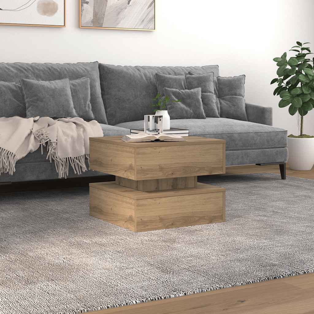 Tavolino da Salotto con Luci LED Rovere Artigianale 50x50x40 cm