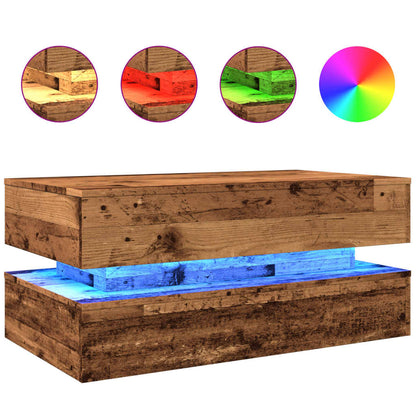 Tavolino da Salotto con Luci LED Legno Antico 90x50x40 cm