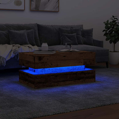 Tavolino da Salotto con Luci LED Legno Antico 90x50x40 cm