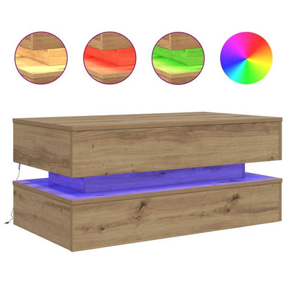 Tavolino da Salotto con Luci LED Rovere Artigianale 90x50x40 cm