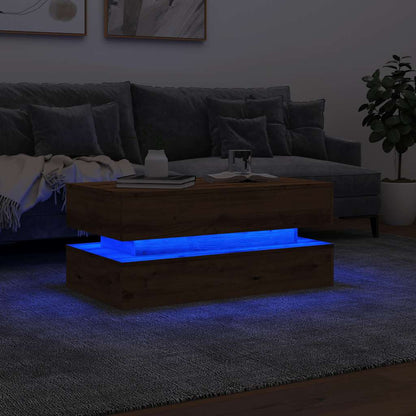 Tavolino da Salotto con Luci LED Rovere Artigianale 90x50x40 cm