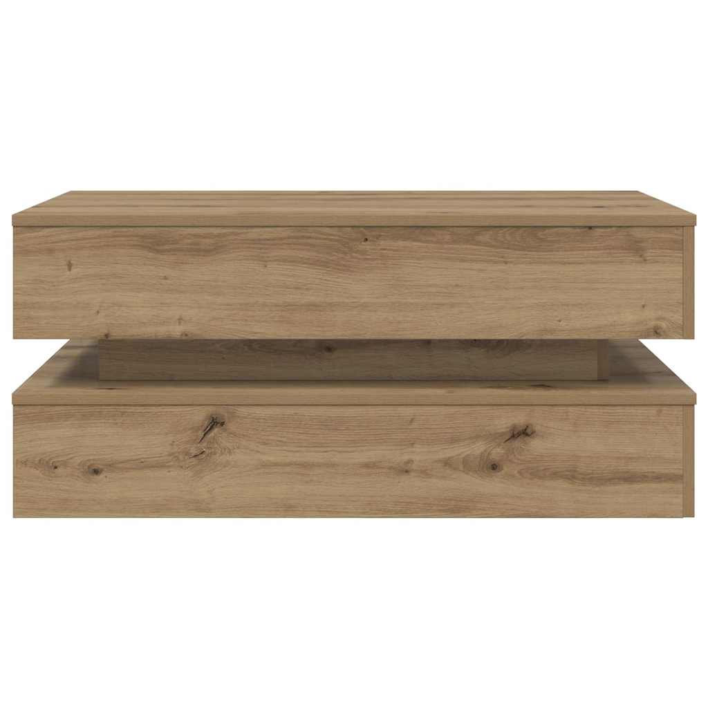 Tavolino da Salotto con Luci LED Rovere Artigianale 90x50x40 cm