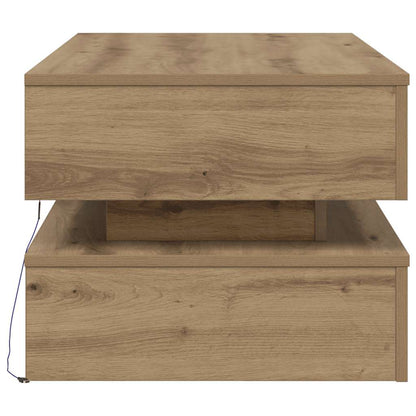Tavolino da Salotto con Luci LED Rovere Artigianale 90x50x40 cm