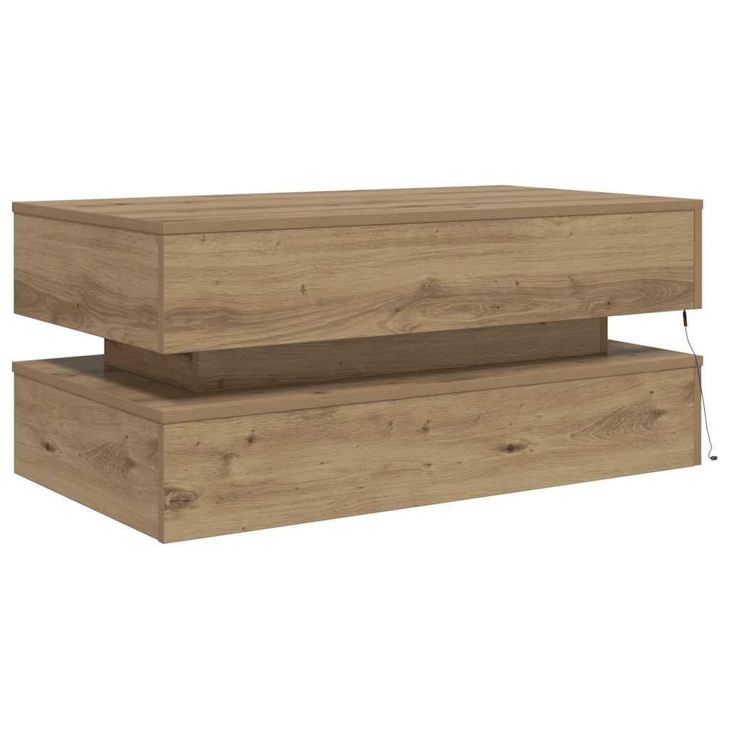 Tavolino da Salotto con Luci LED Rovere Artigianale 90x50x40 cm