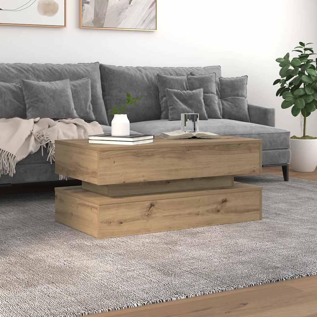 Tavolino da Salotto con Luci LED Rovere Artigianale 90x50x40 cm