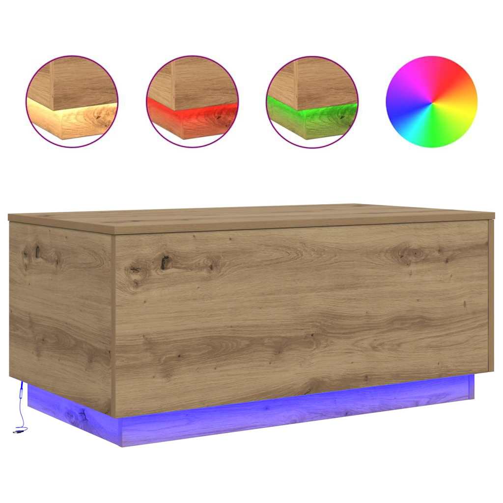 Tavolino da Salotto con Luci LED Rovere Artigianale 90x50x40 cm | homemem39